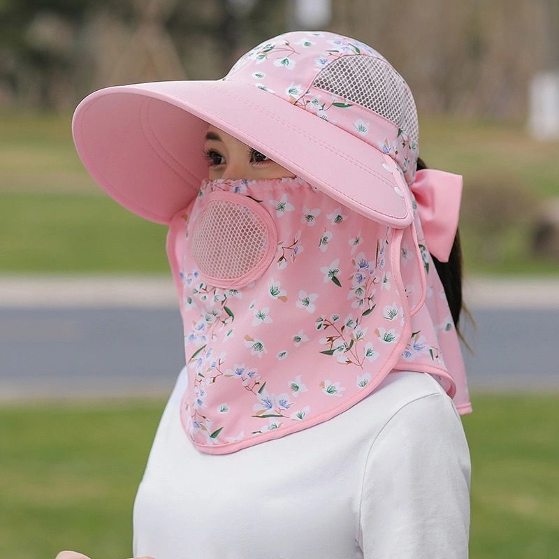 New ice silk sun hat female face-covering high-end summer sunscreen big brim sunshade tea picking site sunscreen hat