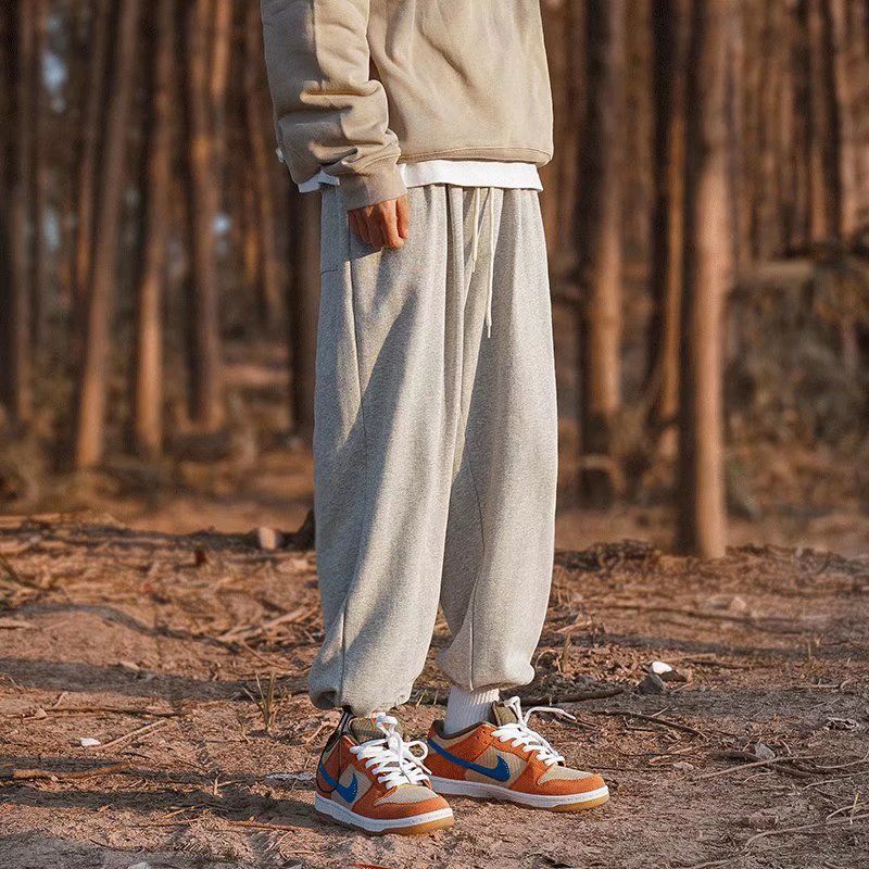 Casual sweatpants men's spring trendy brand personalized label simple straight sports pants Hong Kong style loose and handsome leggings pants
