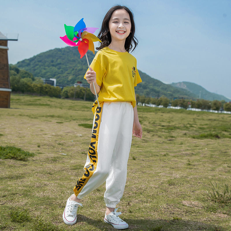 Girls' suits net red foreign style 2022 new summer clothes fashionable children's clothes big children summer sports two-piece suit trendy