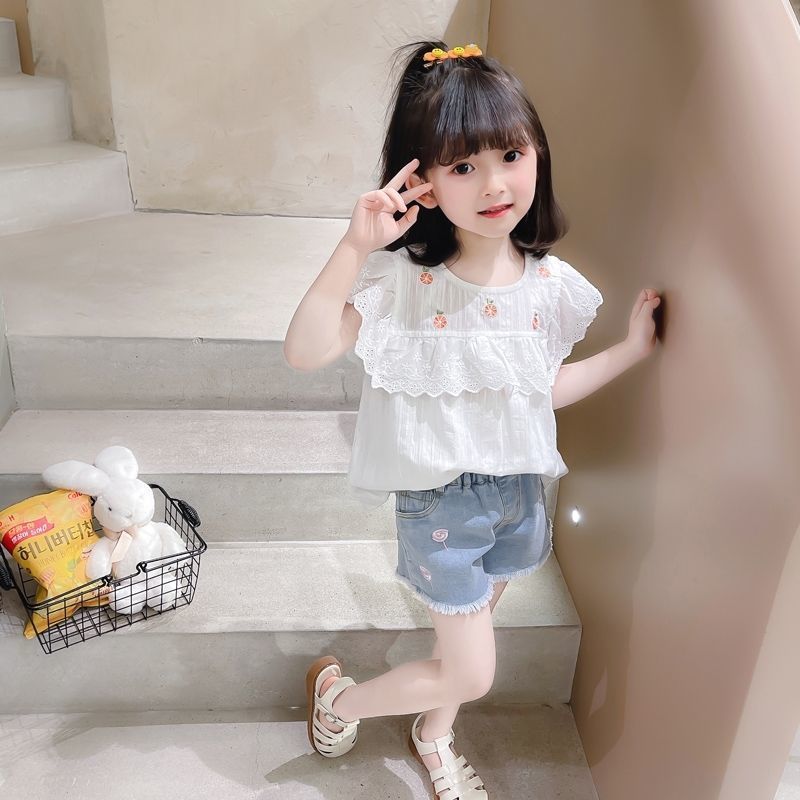 Girls cotton summer shirt female baby foreign style short-sleeved fashion cute and comfortable shirt casual pullover