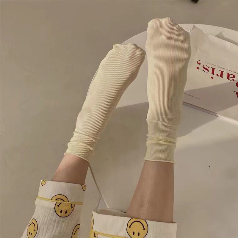 【5双】日系糖果色冰冰袜薄款透气百搭韩版中筒袜少女冰丝堆堆袜
