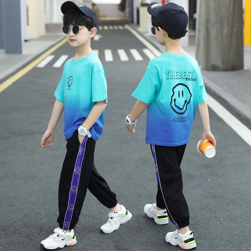 童装男童夏装套装2022新款中大童两件套网红洋气渐变色短袖韩版潮