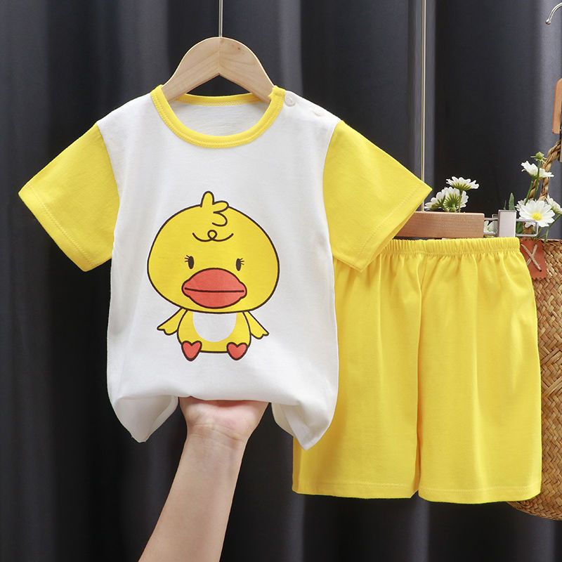 Children's short-sleeved suit pure cotton boys and girls t-shirt thin section children's summer shorts baby baby two-piece set