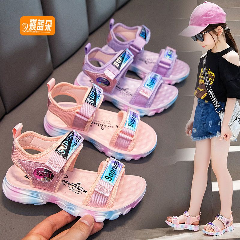裘藍朵女童涼鞋2023新款軟底涼鞋女款兒童公主風小學生運動沙灘鞋