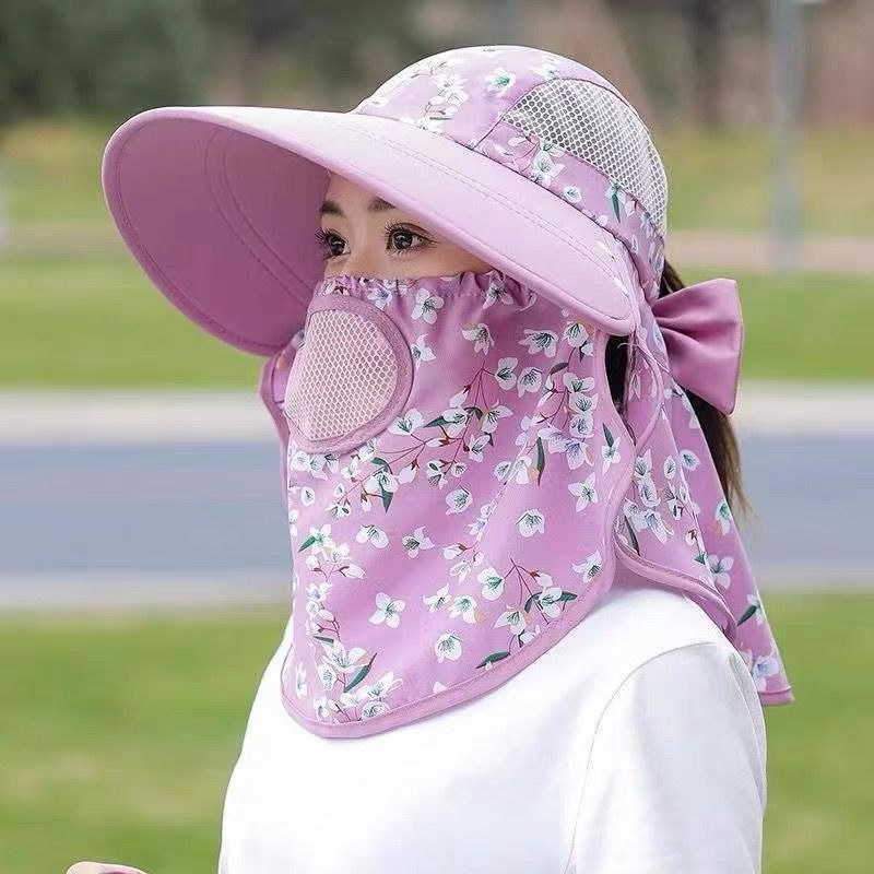 New ice silk sun hat female face-covering high-end summer sunscreen big brim sunshade tea picking site sunscreen hat