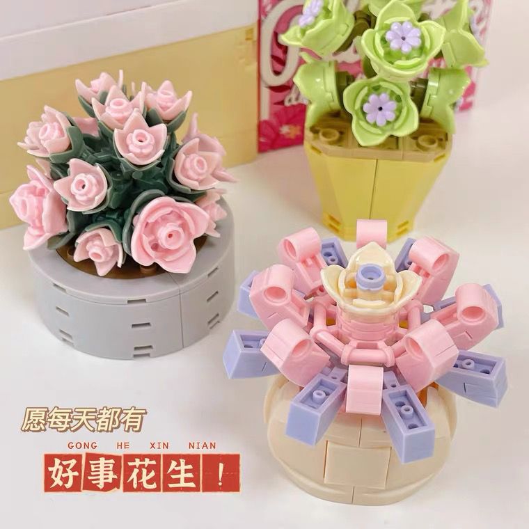 DIY succulent building blocks potted creative flowers for girls' girlfriends' birthday gifts decorations girl heart flower building blocks