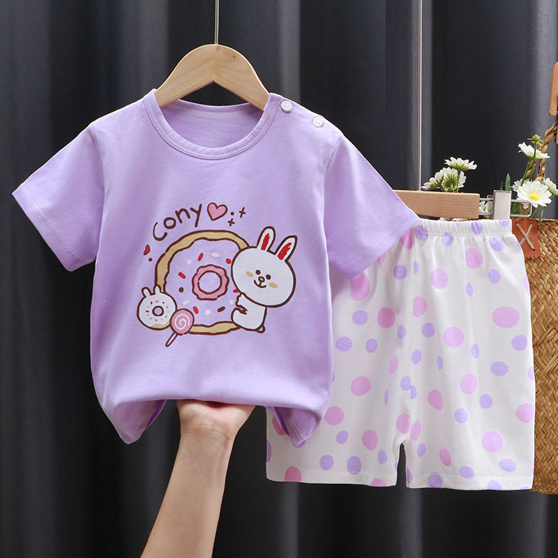 Children's short-sleeved suit pure cotton boys and girls t-shirt thin section children's summer shorts baby baby two-piece set