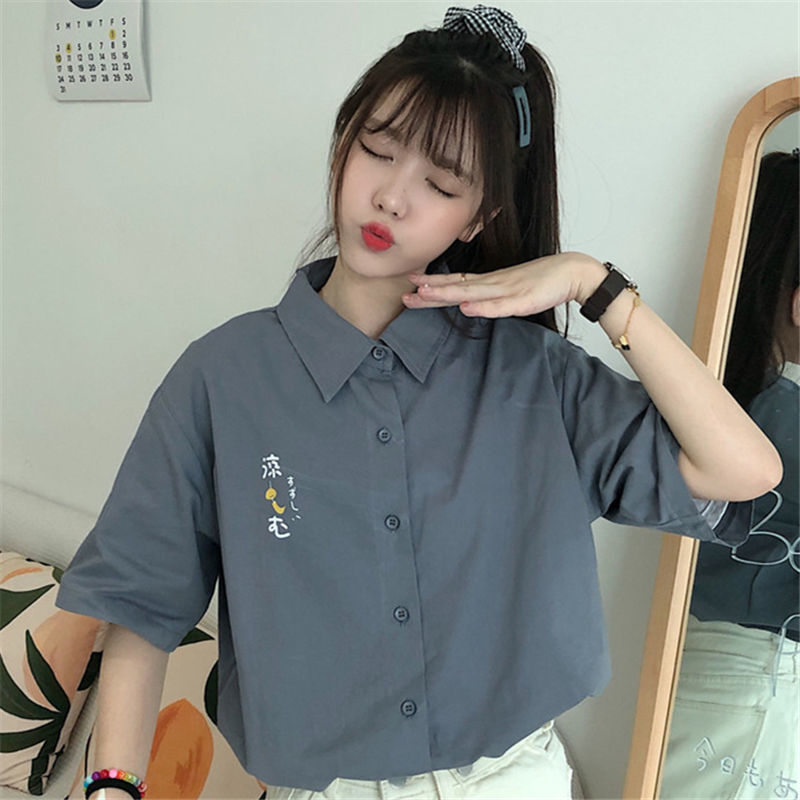 Short sleeve shirt Hong Kong flavor shirt women's summer 2022 loose Korean minority design sense women's sleeve Joker coat