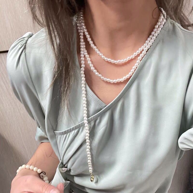 多層疊戴珍珠項鍊女2022年新款輕奢小眾設計感鎖骨鏈時尚高級感潮