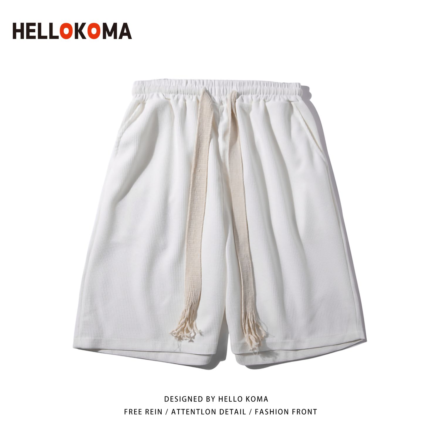 Simple solid color woven drawstring sports shorts men's and women's fashion street loose wide leg five point guards pants