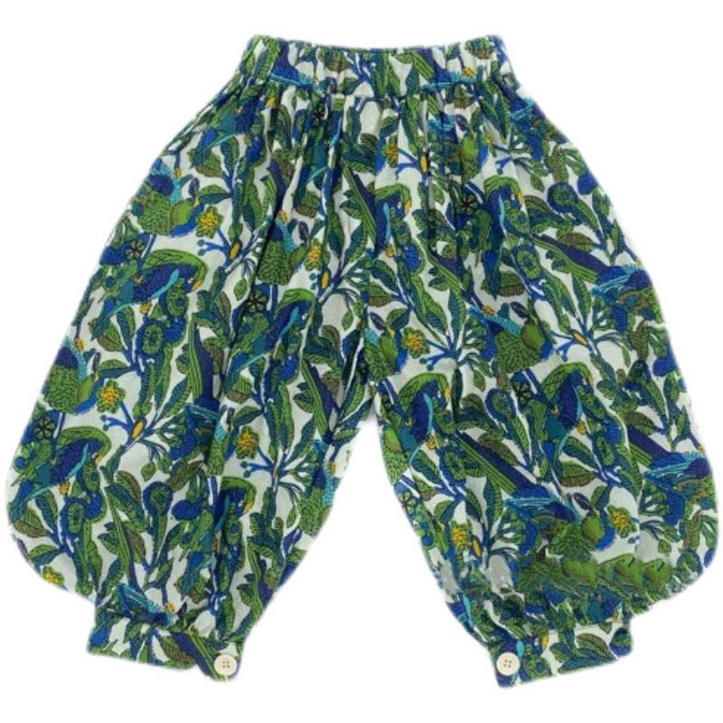 女童装夏季女孩新款绿色碎花凉快灯笼裤防蚊裤+花朵背心两件套
