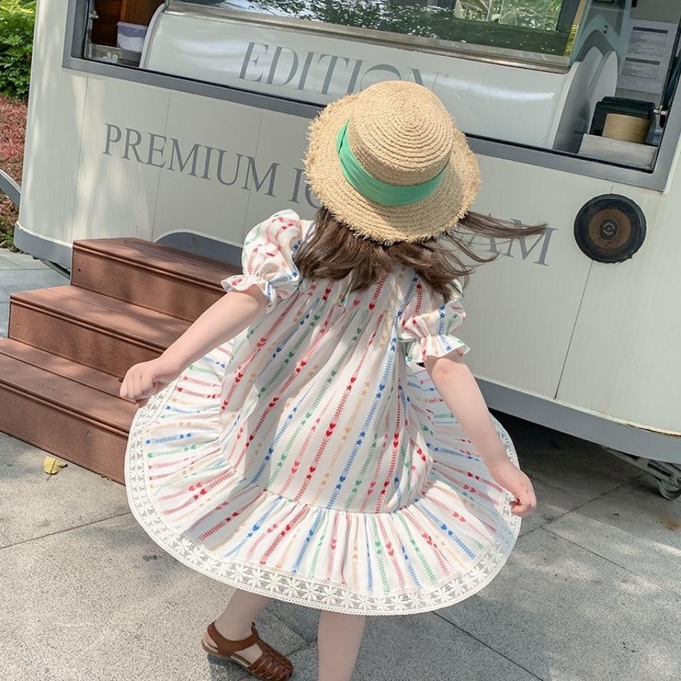 女童連衣裙夏裝2022新款兒童民族風雪紡裙女寶寶時尚洋氣碎花裙子