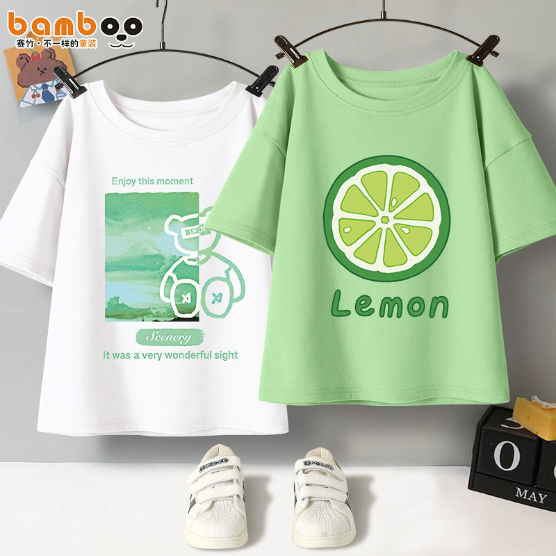 Girls summer short-sleeved cotton t-shirt 2023 summer new children's foreign style fashion bottoming shirt loose top trend