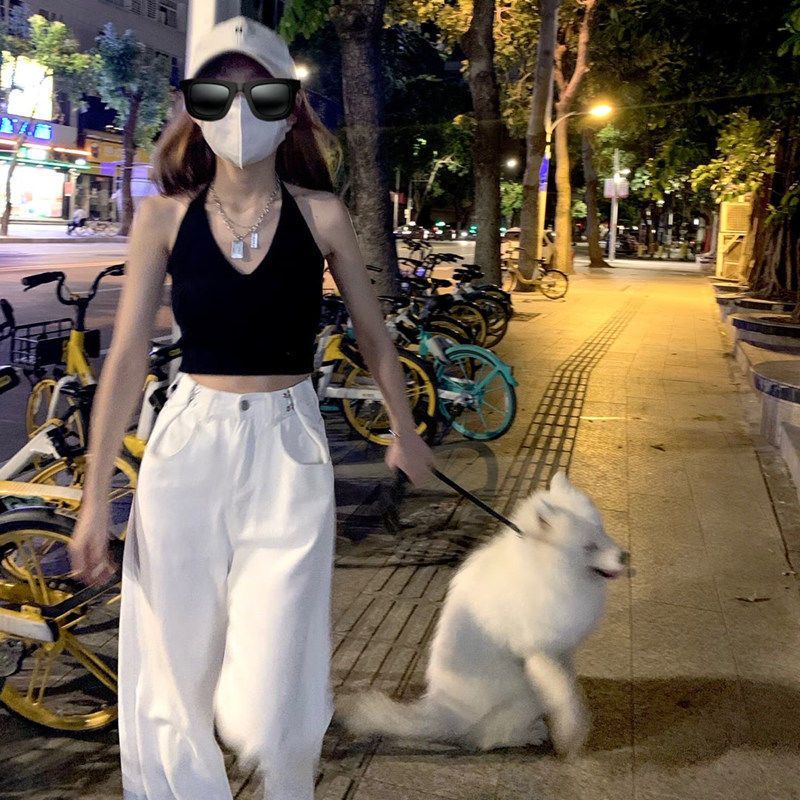 韓版ins直筒牛仔褲女夏季新款寬鬆學生高腰顯瘦高街拖地闊腿褲潮