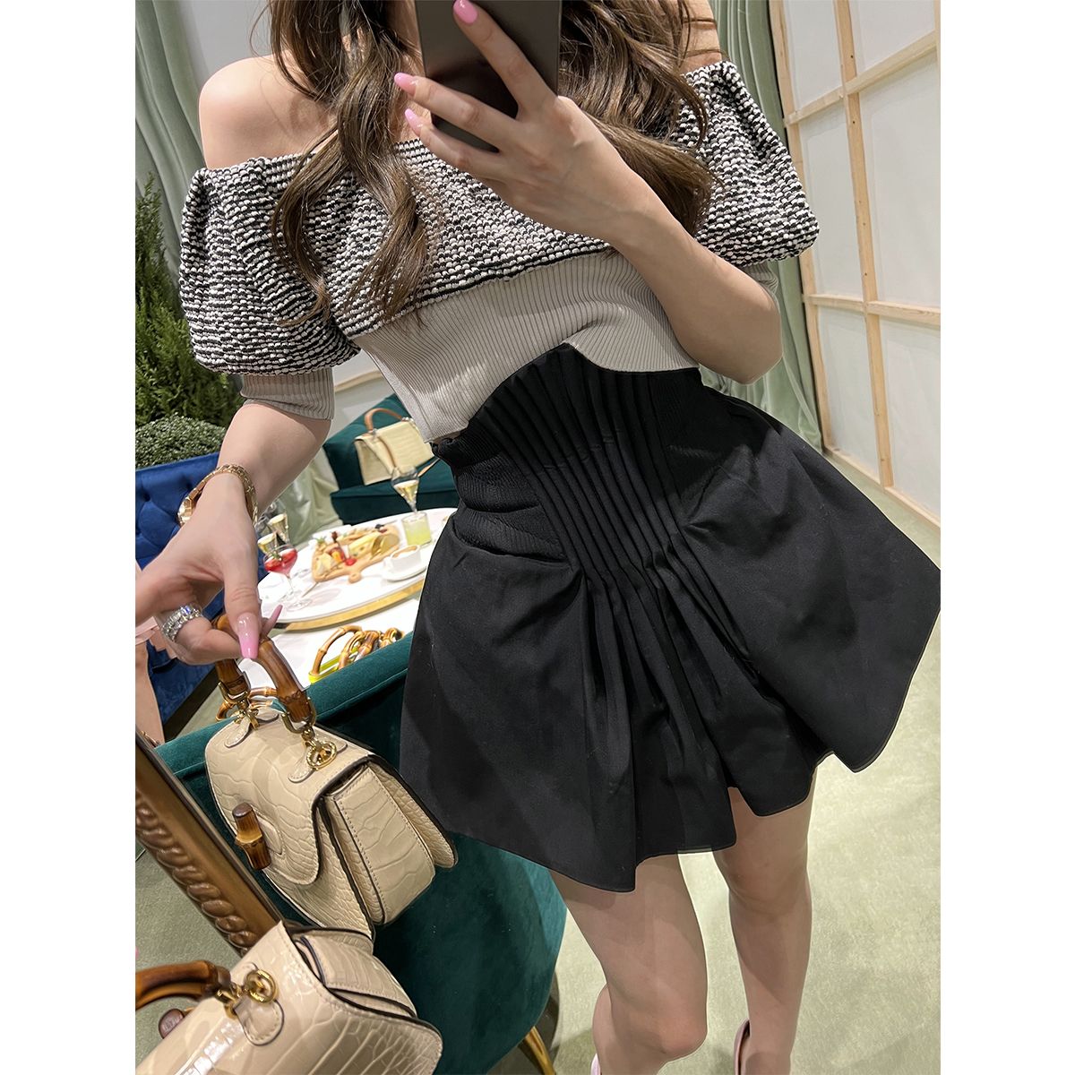 Black pleated skirt A-line skirt for women 2023 summer new style high-waist slim shorts for women design short skirt