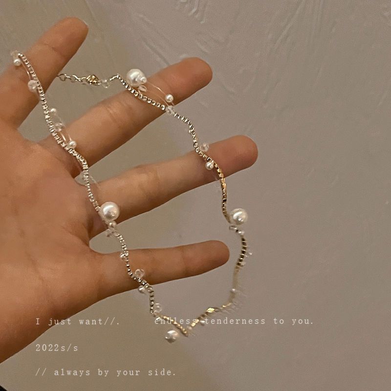 镶钻珍珠多层项链韩国小众设计感颈链choker锁骨链百搭气质项饰女