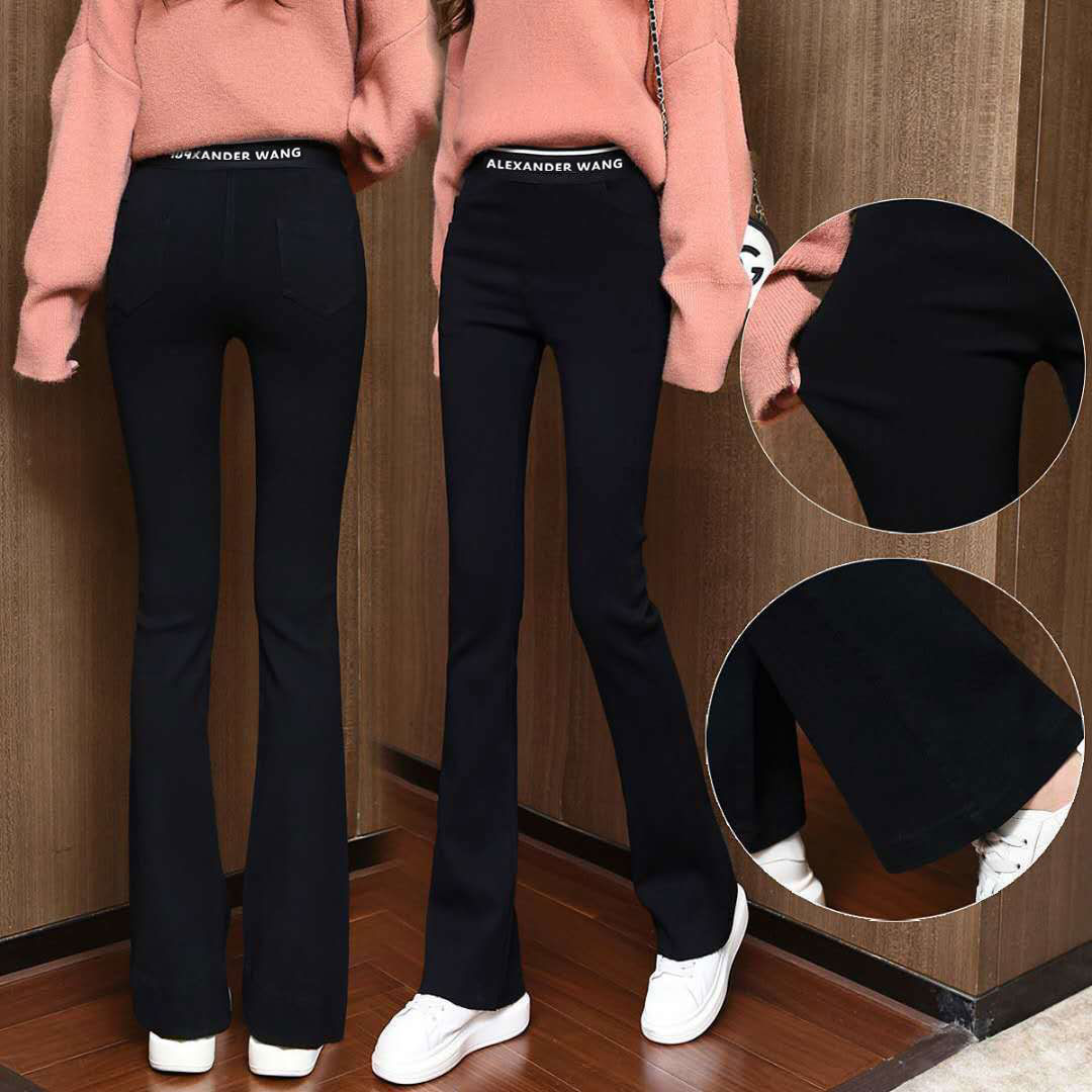Spring and summer thin black bottomed pants children slim fit wear casual micro flared pants small casual pants