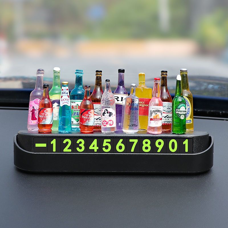 创意diy酒瓶车载挪车电话牌数字摆件留号汽车临时停车号码牌个性