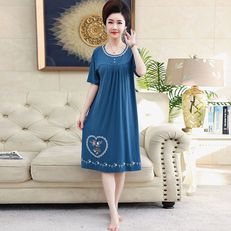 Modal nightdress women's summer thin cotton short-sleeved middle-aged mother's pajamas summer loose plus size home service