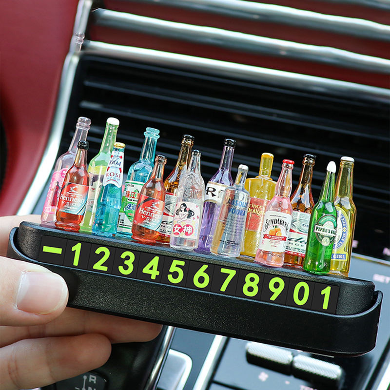 创意diy酒瓶车载挪车电话牌数字摆件留号汽车临时停车号码牌个性