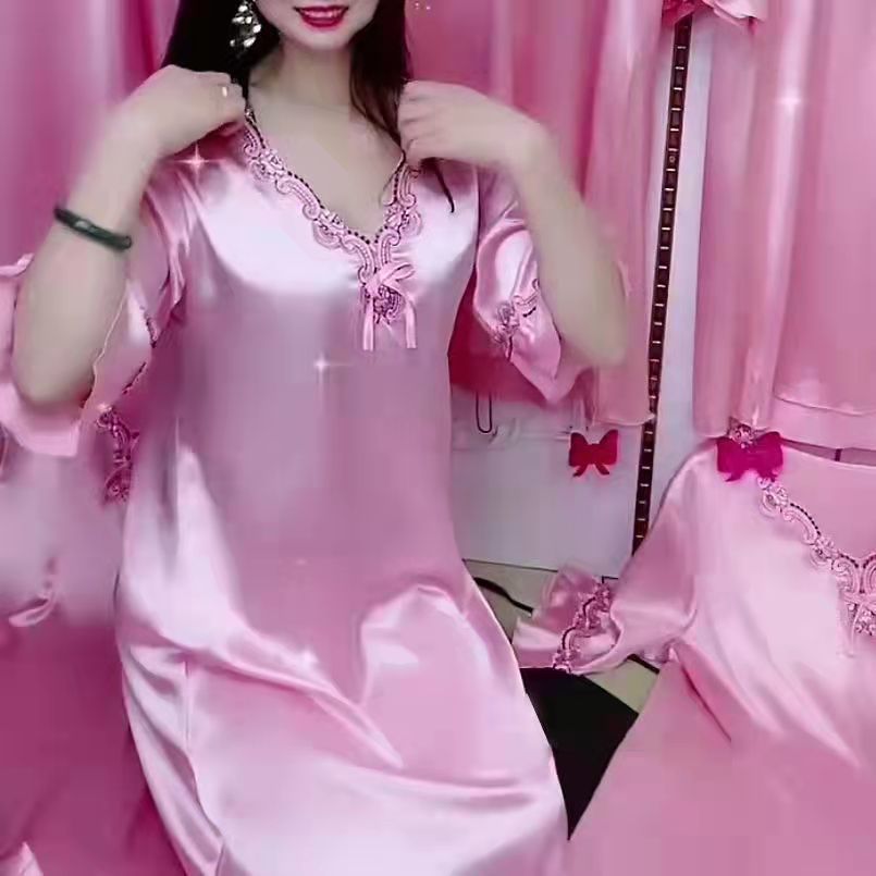 睡衣女夏季性感冰絲薄款寬鬆大碼睡裙春秋韓版絲綢真絲短袖家居服
