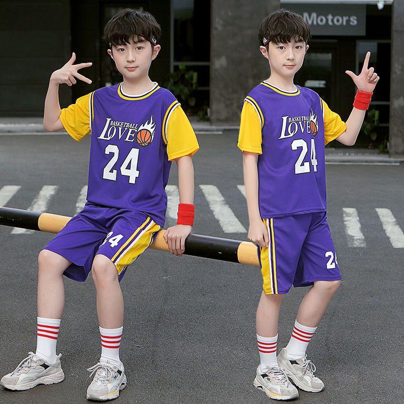 儿童短袖篮球服科比球衣24号詹姆斯球衣23号班服队服套装男篮球衣