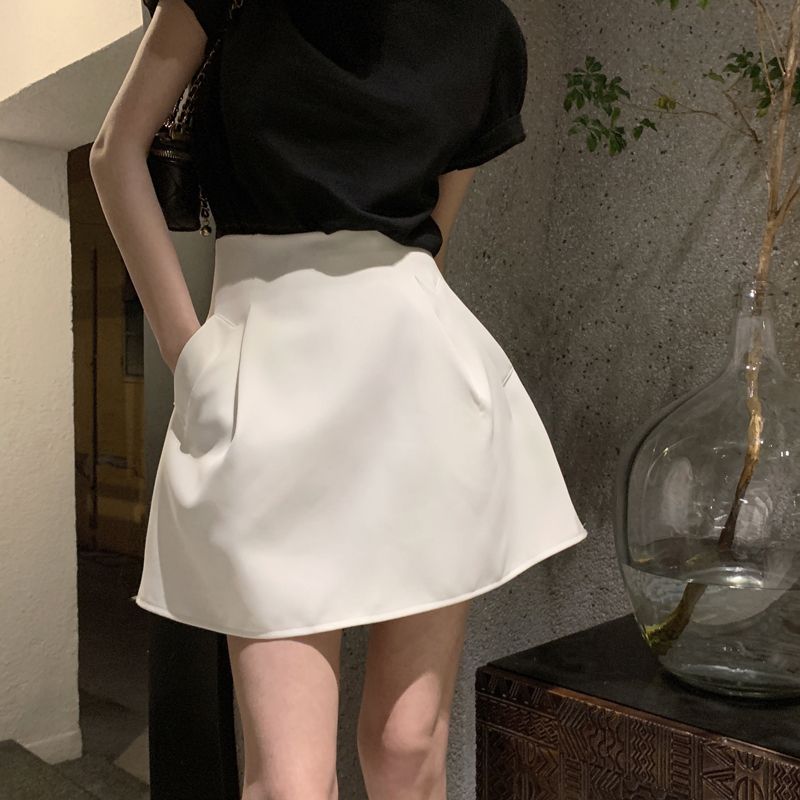 White A-line skirt for women, new summer high-waist skirt, slim and versatile short skirt for little people