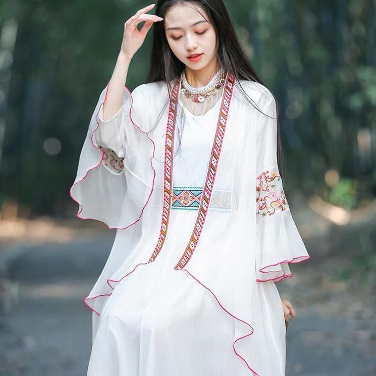 2023 summer retro ethnic style women's embroidered mid-length cardigan women's thin cloak with high-grade sun protection clothing