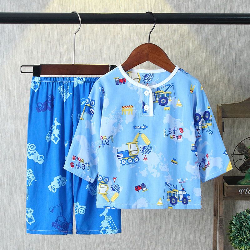 Baby air-conditioning clothes suit thin section children boys and girls summer clothes children handsome tide clothes children's home clothes pajamas