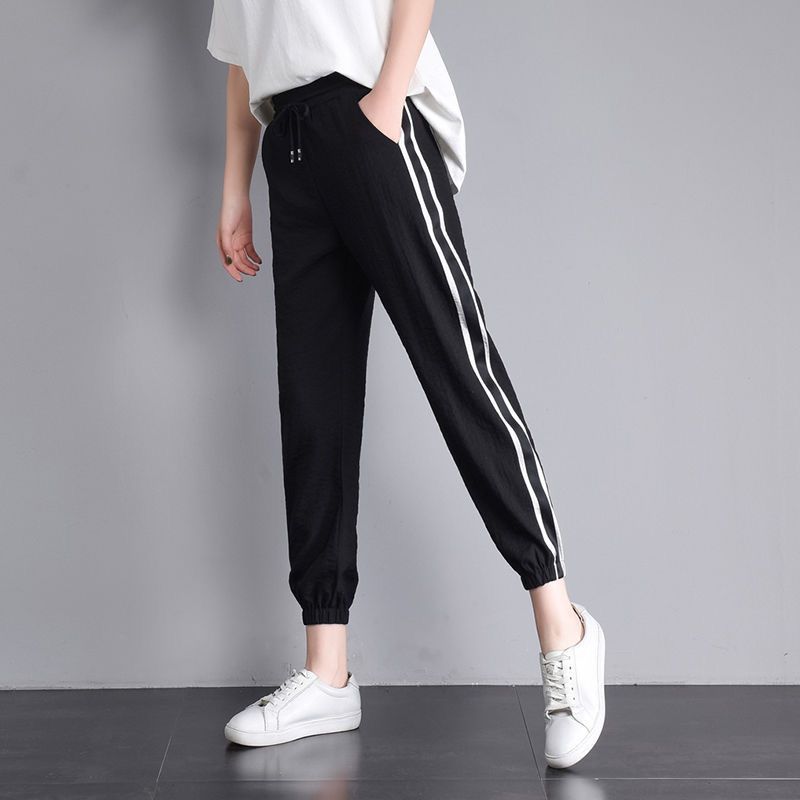 Black pants women's  summer new ice thin Korean casual pants 9-point Harun pants loose Sweatpants