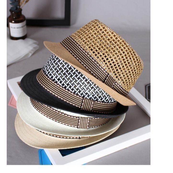 Summer new middle-aged men and women straw hat sunscreen leisure outdoor sunshade small top hat hollow breathable hat elderly hat