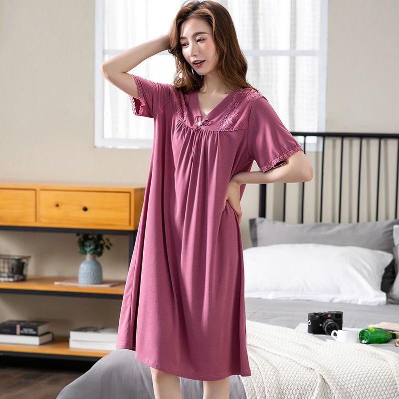 Nanjiren modal nightdress summer ladies thin casual pullover super large size short-sleeved loose home clothes
