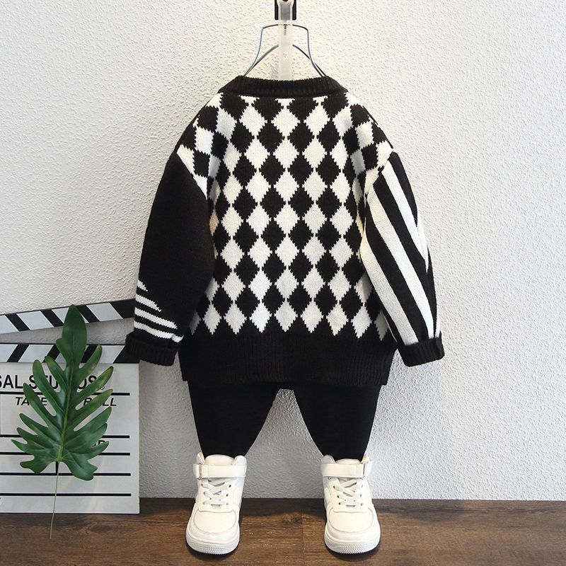 Boys Cardigan Sweater Spring and Autumn Round Neck Boy Outerwear Tops High-end Handsome Fried Street Children's Knitted Jacket