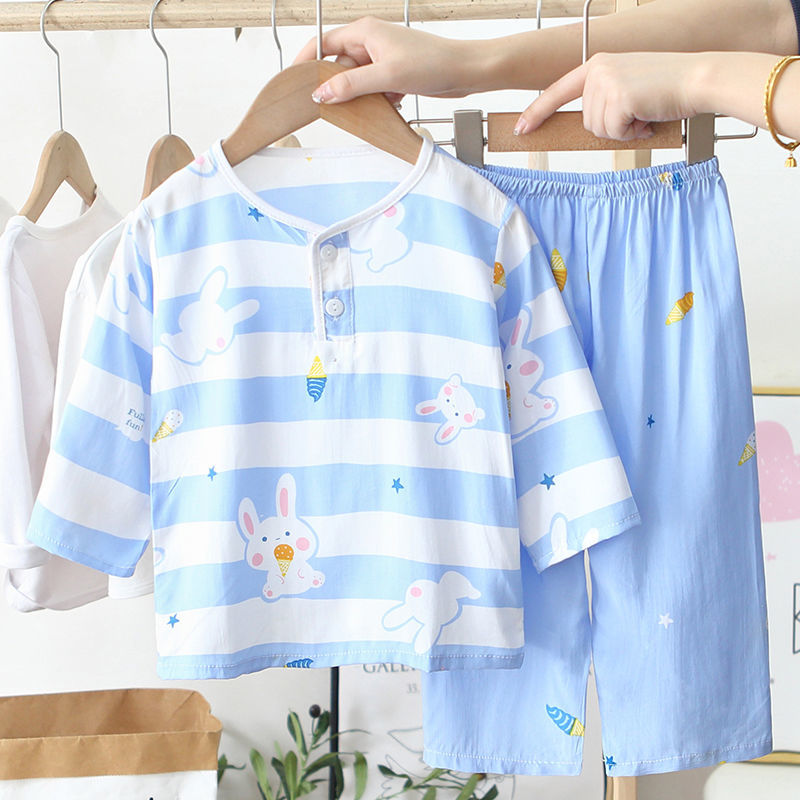 Baby girl pajamas summer 1-3 years old girls thin section cotton silk 2 air-conditioning clothes 4 children spring and autumn home clothes suit 5