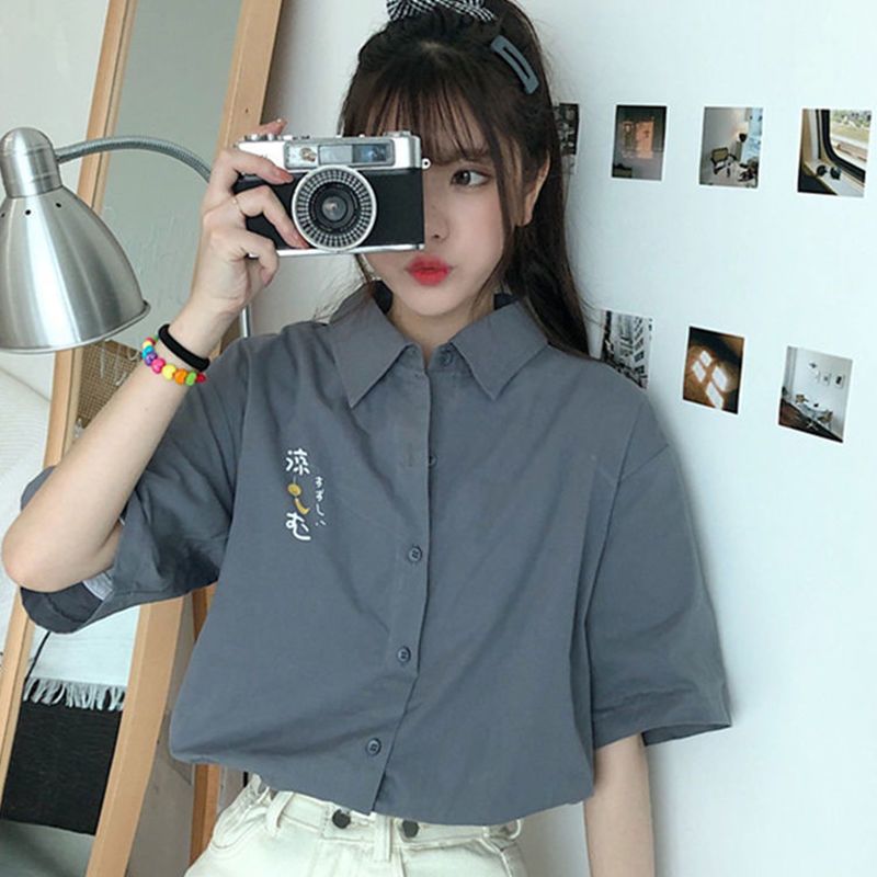 Short sleeve shirt Hong Kong flavor shirt women's summer  loose Korean minority design sense women's sleeve Joker coat