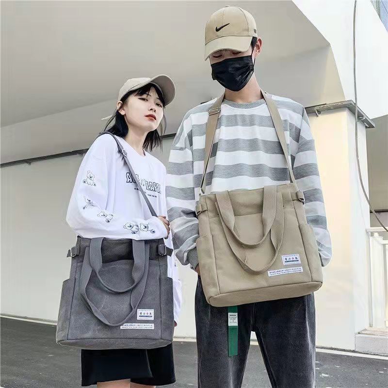 新款帆布包單肩包女包大容量多袋布藝包休閒上班純色托特包