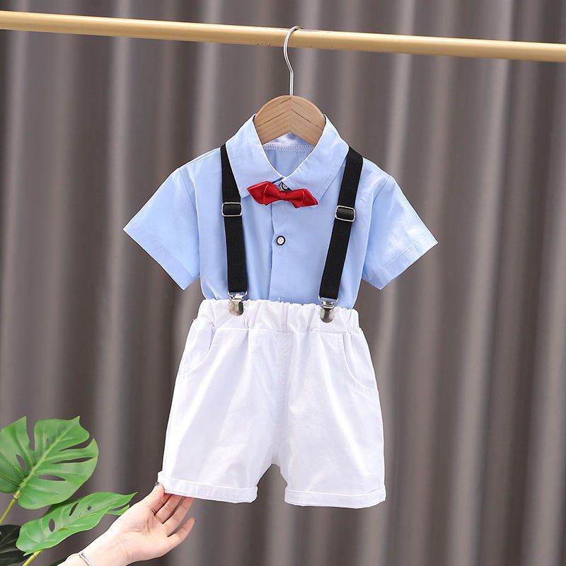 男童短袖夏装套装2022新款洋气男宝宝背带裤两件套婴儿童夏季潮衣