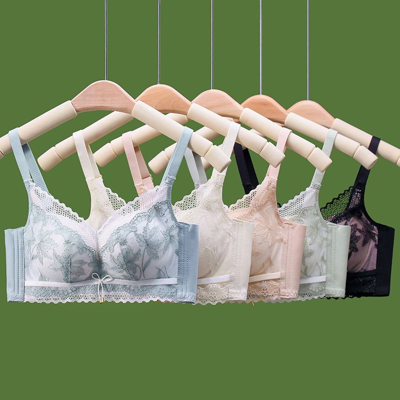 Thin underwear without steel ring gathers up the support anti-sagging adjustment type light and breathable hole cup bra set