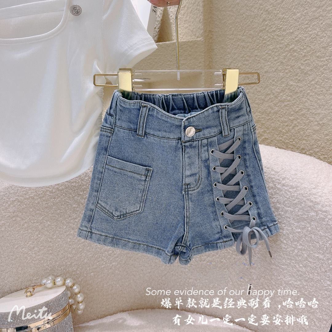 女童套装夏装短袖2023新款韩版网红霸气两件套中大童T恤牛仔短裤