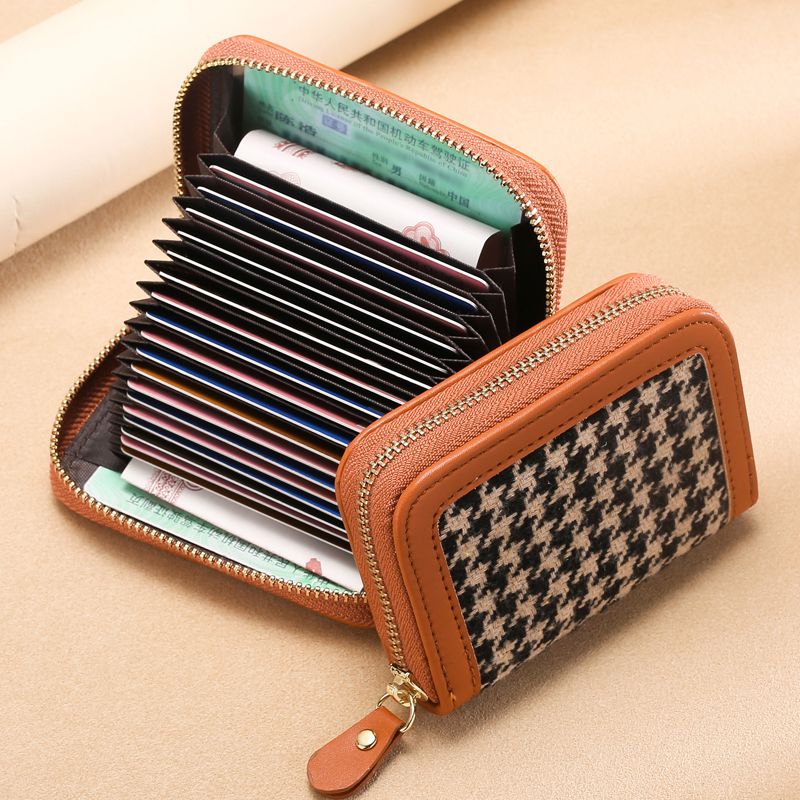 2023 latest houndstooth card holder women's small high-end leather card holder multi-card slot large capacity anti-degaussing ultra-thin