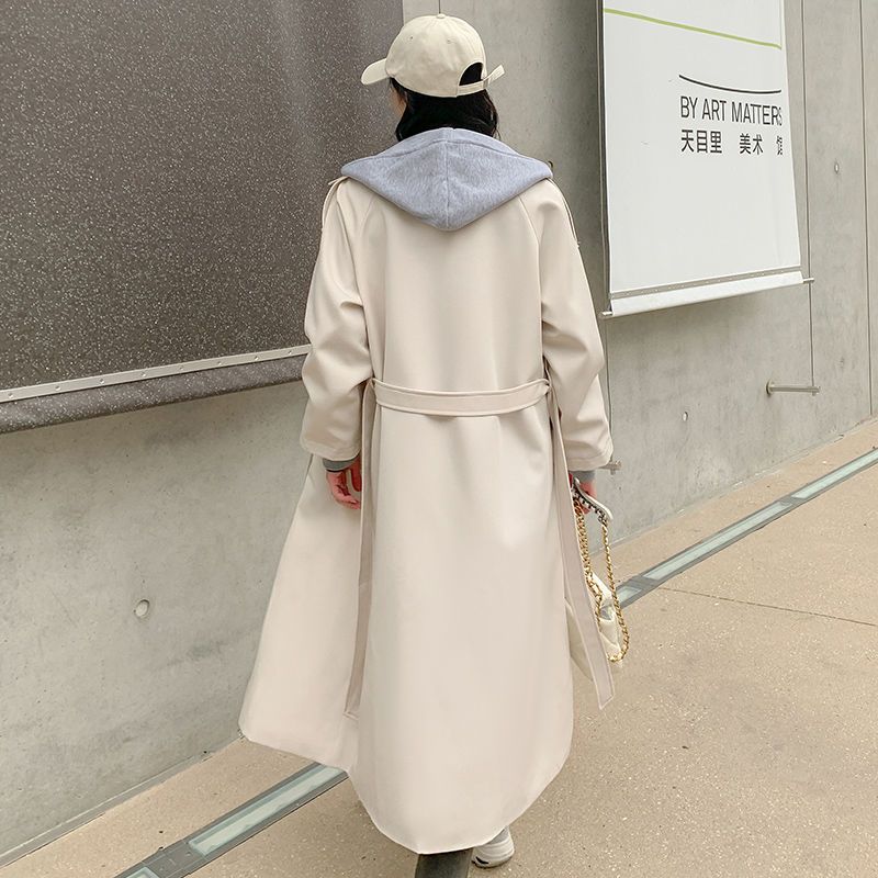 Windbreaker coat 2022 new college style color contrast knee length casual spring and autumn foreign style black coat