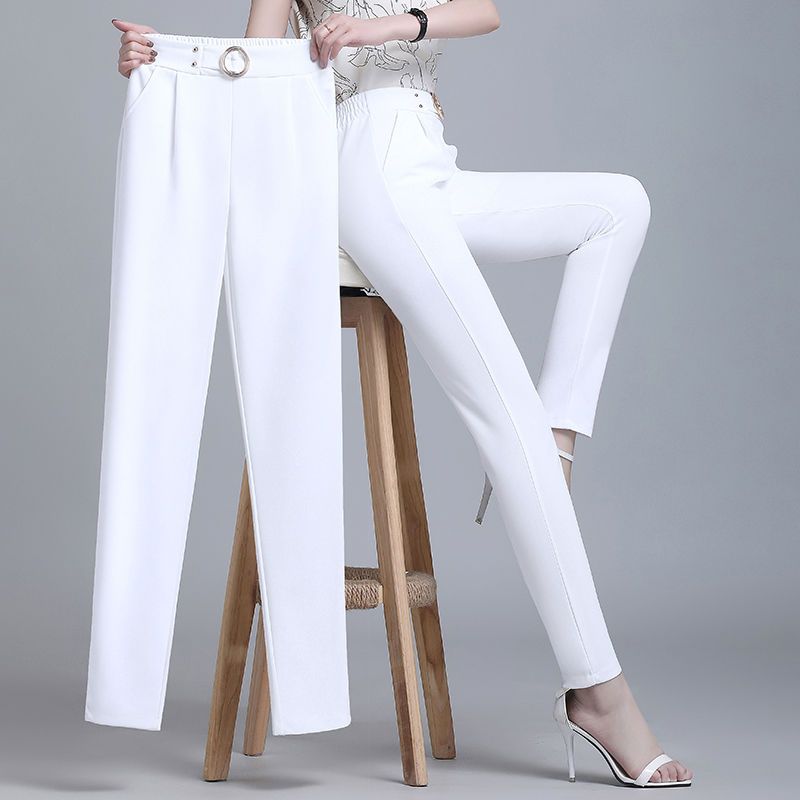 Drop feeling small foot ice silk Harlan pants women high waist spring and autumn thin style loose slim straight tube nine point suit pants women