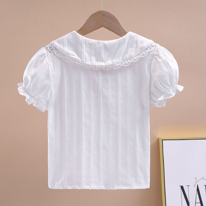 Children's Short Sleeved Shirt Girls' shirt summer doll collar small white shirt 2022 Korean version foreign girls' thin fashion