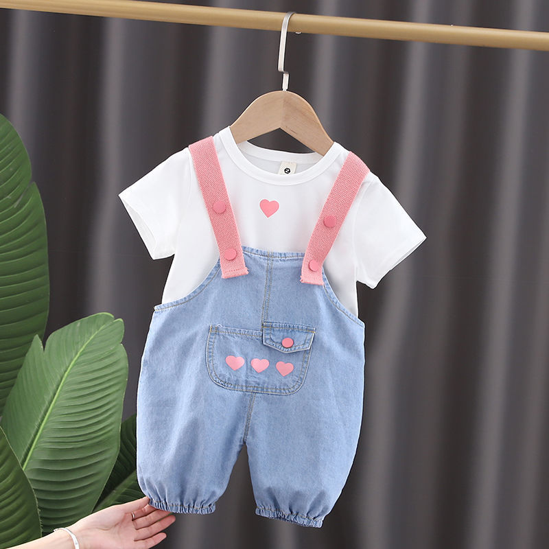 寶寶夏裝女童套裝2022新款0-1歲嬰幼兒3洋氣4小童背帶褲2兒童女孩