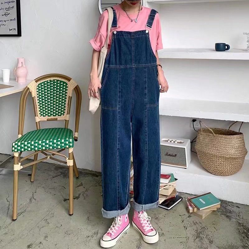 Denim overalls women's small design sense niche  spring and summer cute Japanese loose and thin jumpsuit