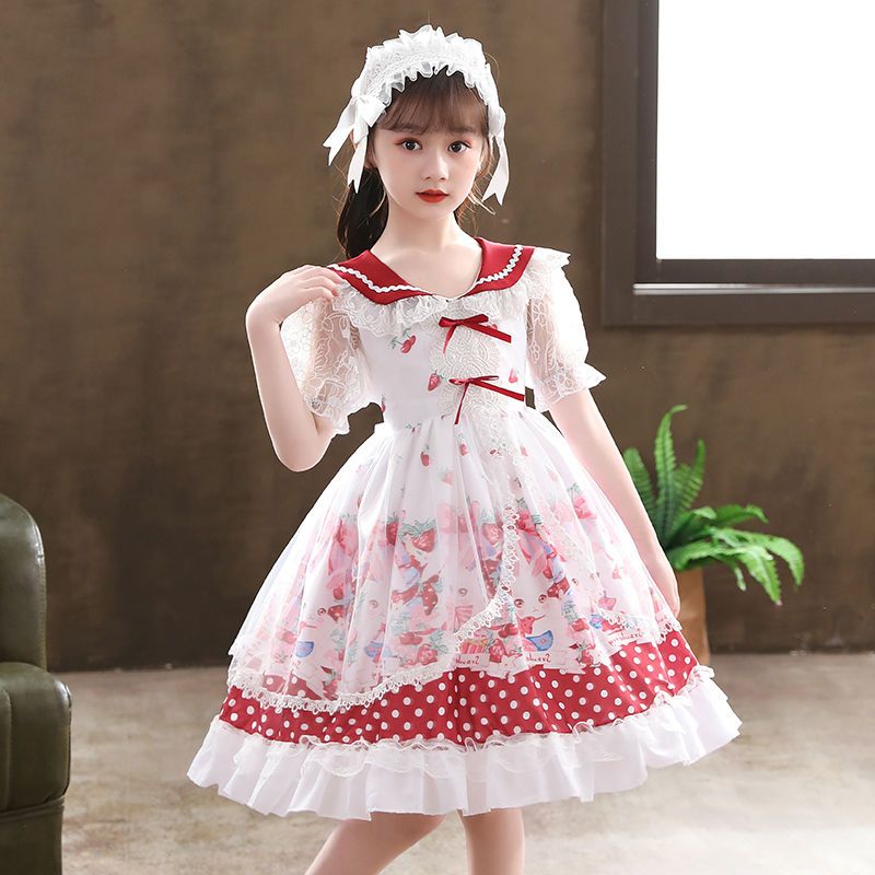 Girls Summer Dress 2022 New Lolita Princess Dress Children's Clothes Short Sleeve Cute Skirt Western Style Summer