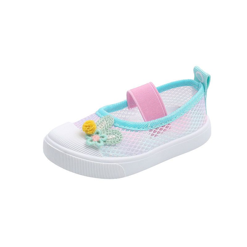 Summer new girls' breathable mesh shoes middle and small children's casual princess shoes canvas shoes shallow hollow solid baby shoes