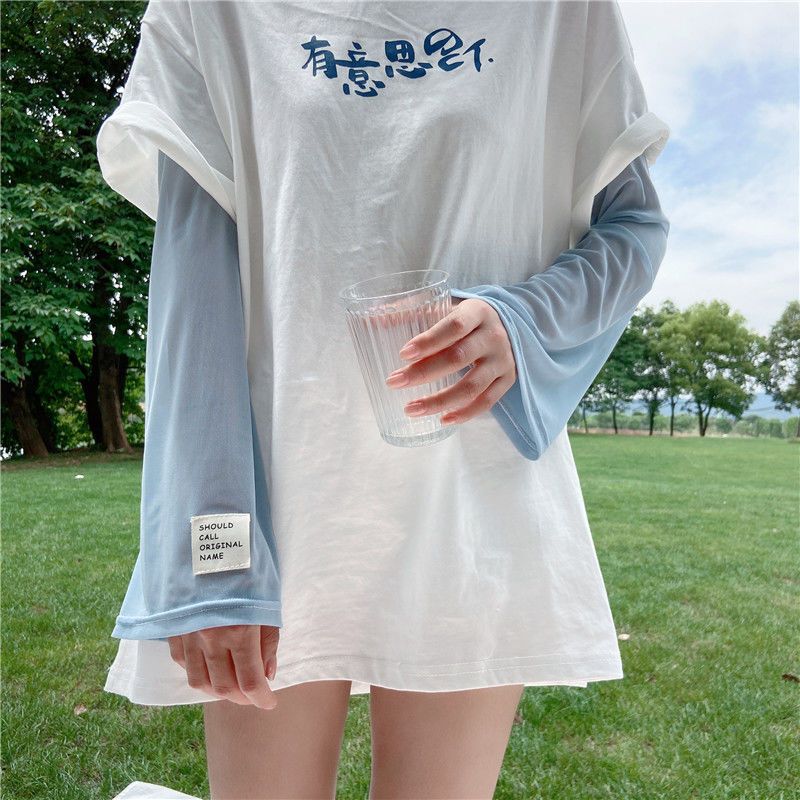 Loose icy sleeves mesh summer all-match ice silk sunscreen sleeves women's armguards riding thin solid color ice sleeves