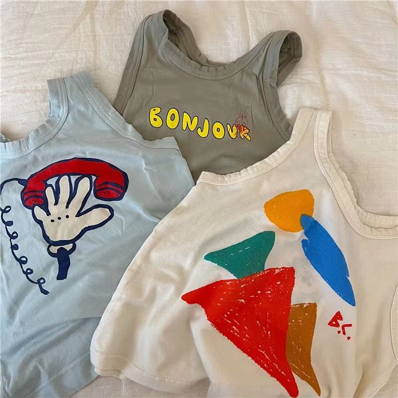Children's vest 2022 summer new boys and girls cartoon printed cotton T-shirt baby strap top tide