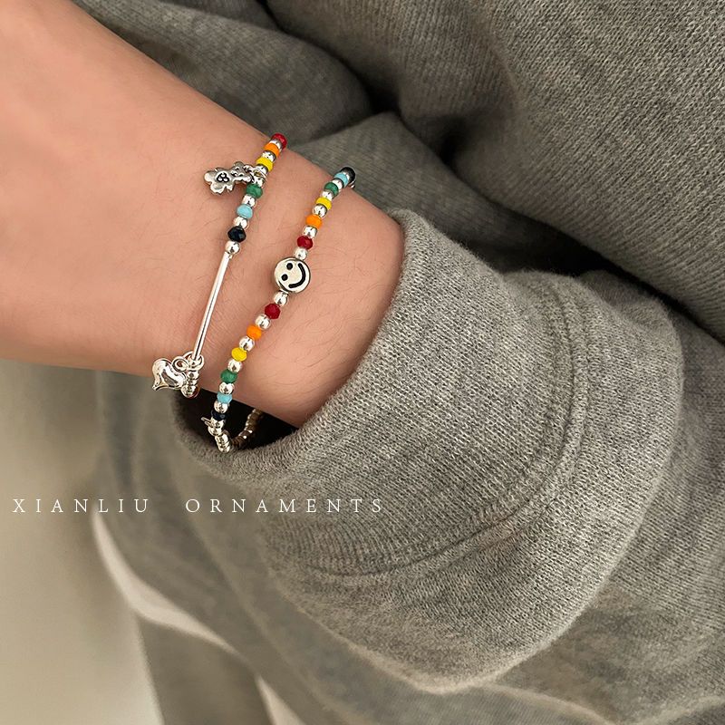 Rainbow smiley bear love beaded bracelet ins niche design  new adjustable bracelet